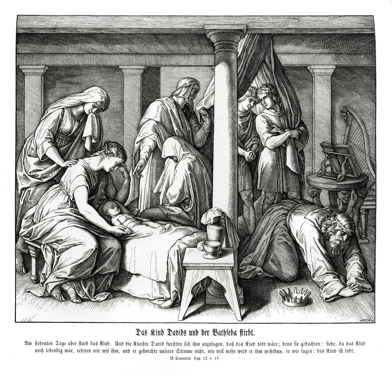 David og Batsebas barn dør, 2. Samuel af Julius Schnorr von Carolsfeld