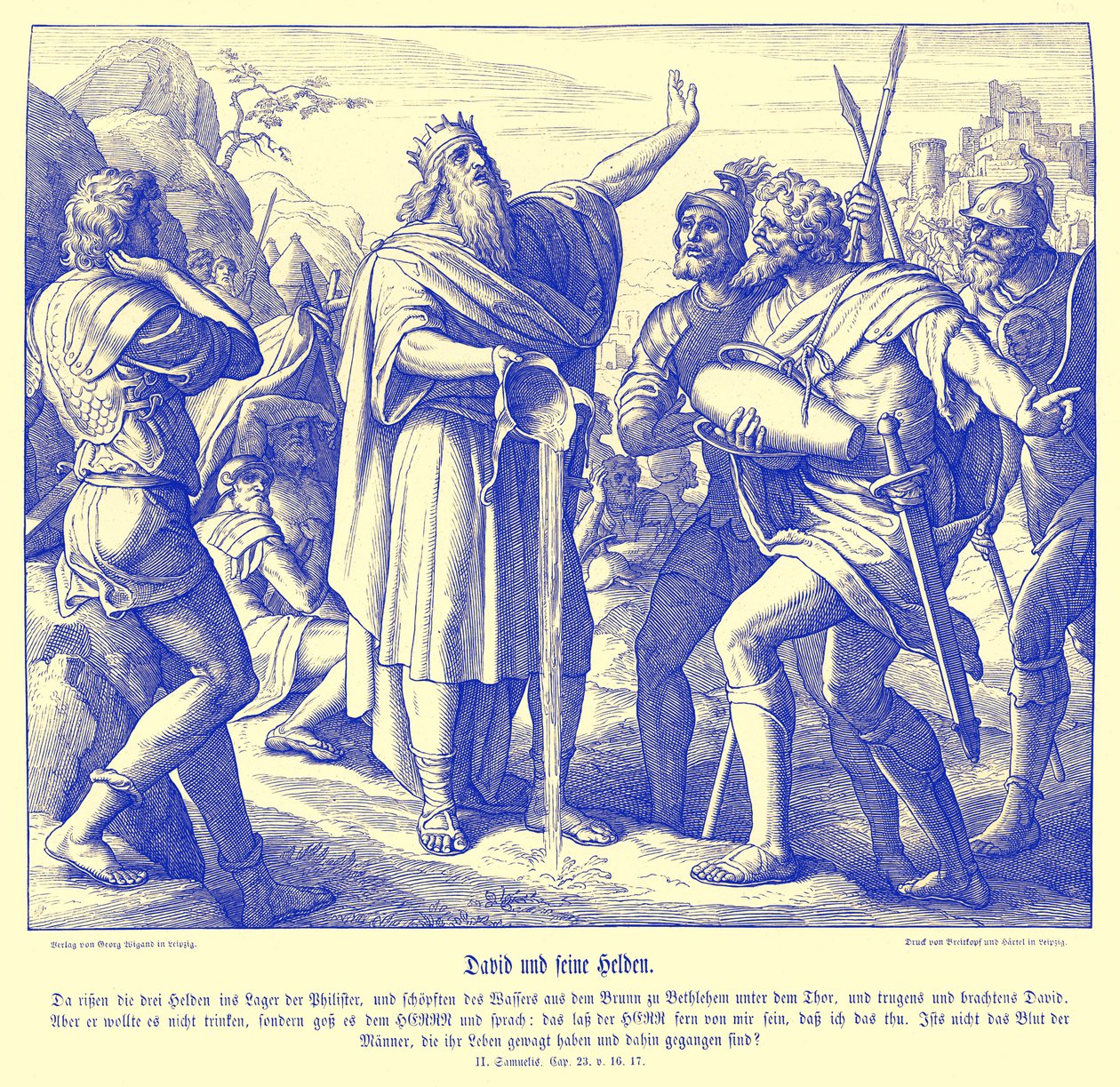 David og de tre vældige mænd, 2 Samuel af Julius Schnorr von Carolsfeld