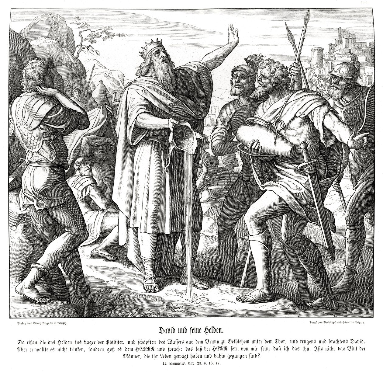 David og de tre vældige mænd, 2 Samuel af Julius Schnorr von Carolsfeld