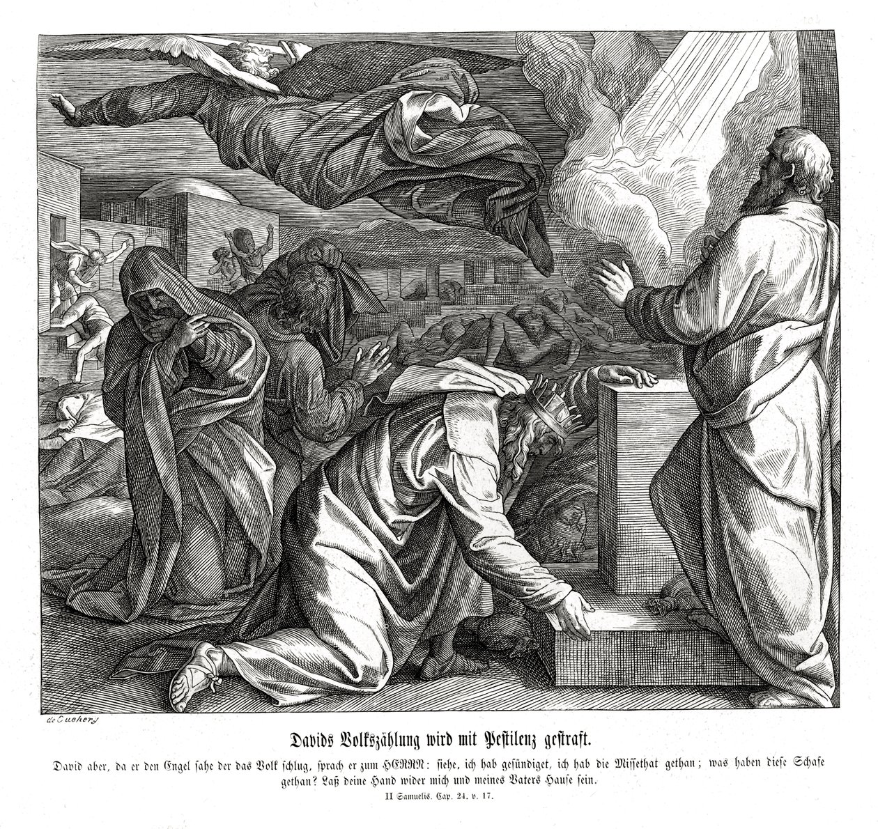 David bliver straffet for at tælle folket, 2 Samuel af Julius Schnorr von Carolsfeld