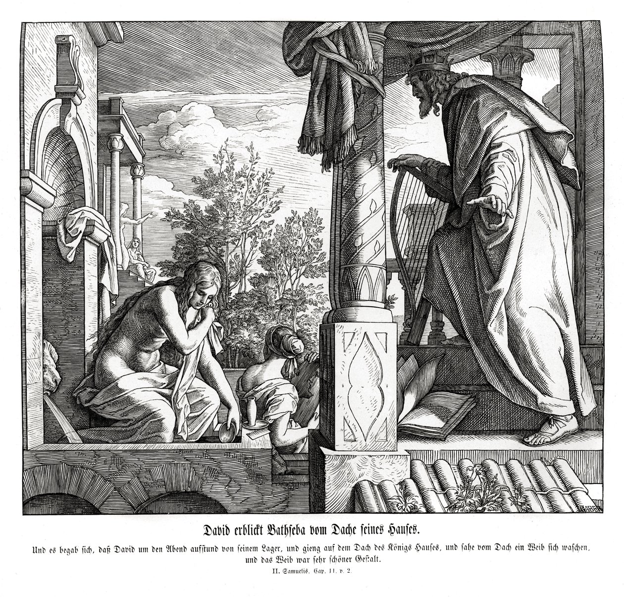 David ser Batseba på taget, 2 Samuel af Julius Schnorr von Carolsfeld
