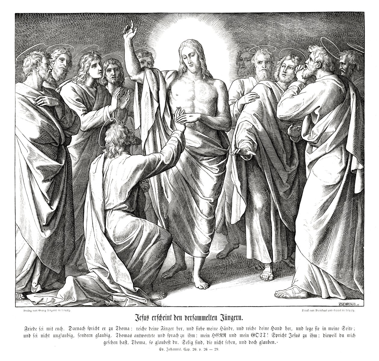 Tvivler på Thomas, Johannesevangeliet af Julius Schnorr von Carolsfeld