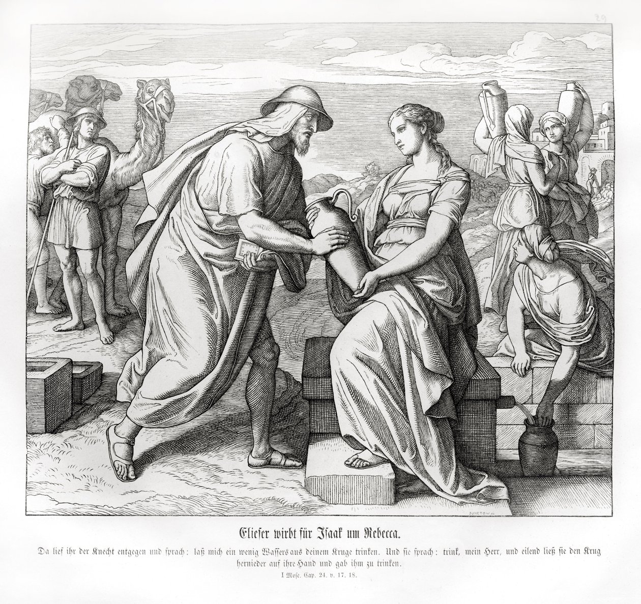 Eliezer og Rebecca ved brønden, 1. Mosebog af Julius Schnorr von Carolsfeld