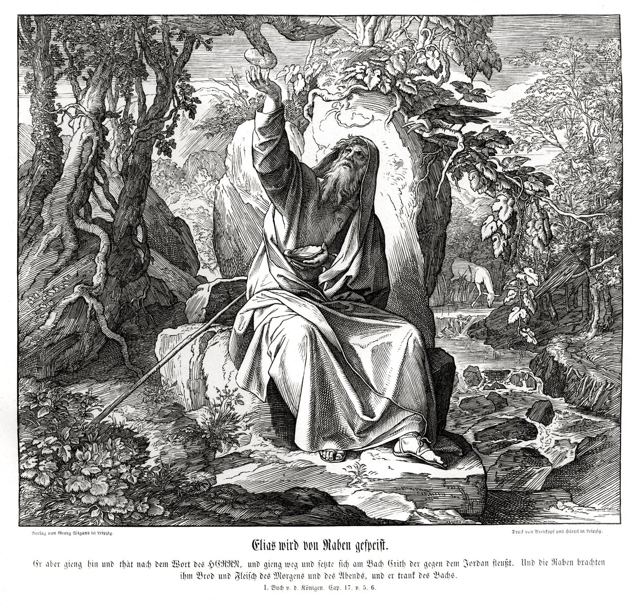 Elias bliver fodret af ravne af Julius Schnorr von Carolsfeld