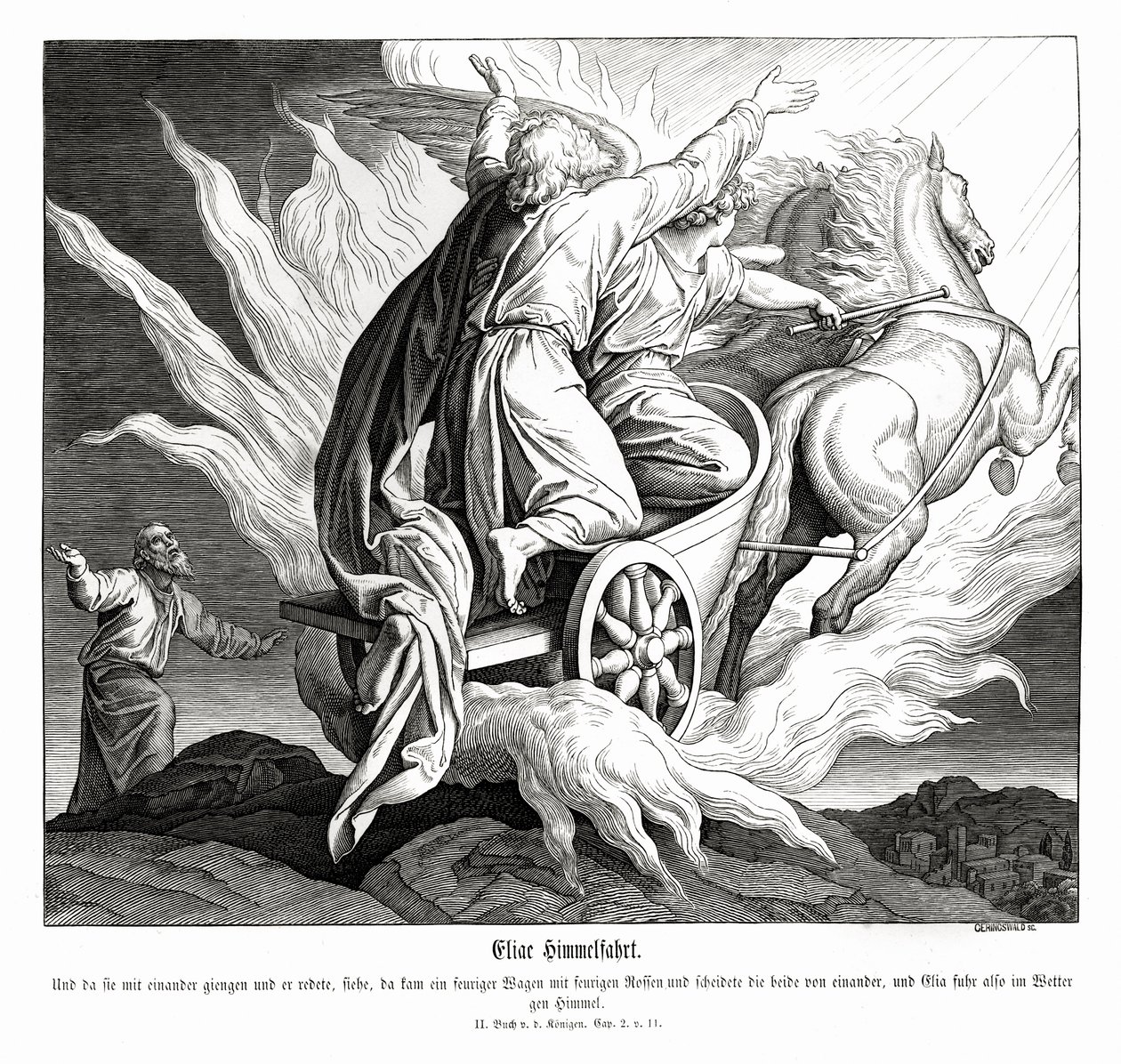 Elias himmelfart, 2 Kong af Julius Schnorr von Carolsfeld