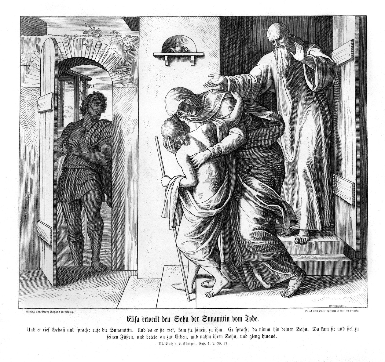 Elisa oprejser den sunnimittiske søn, 2. Kongebog af Julius Schnorr von Carolsfeld