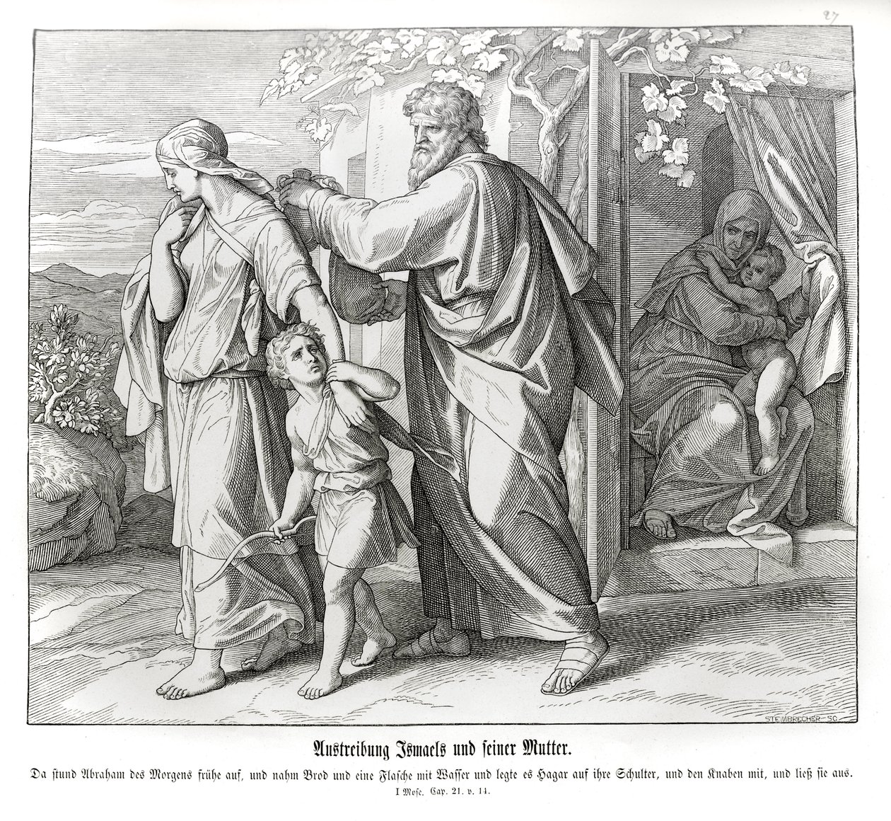 Hagar og Ismael bliver sendt bort, 1. Mosebog af Julius Schnorr von Carolsfeld