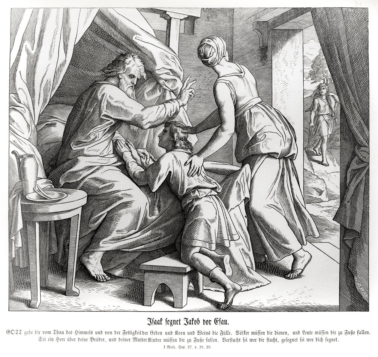 Isak velsigner Jakob i Esaus sted, Første Mosebog af Julius Schnorr von Carolsfeld