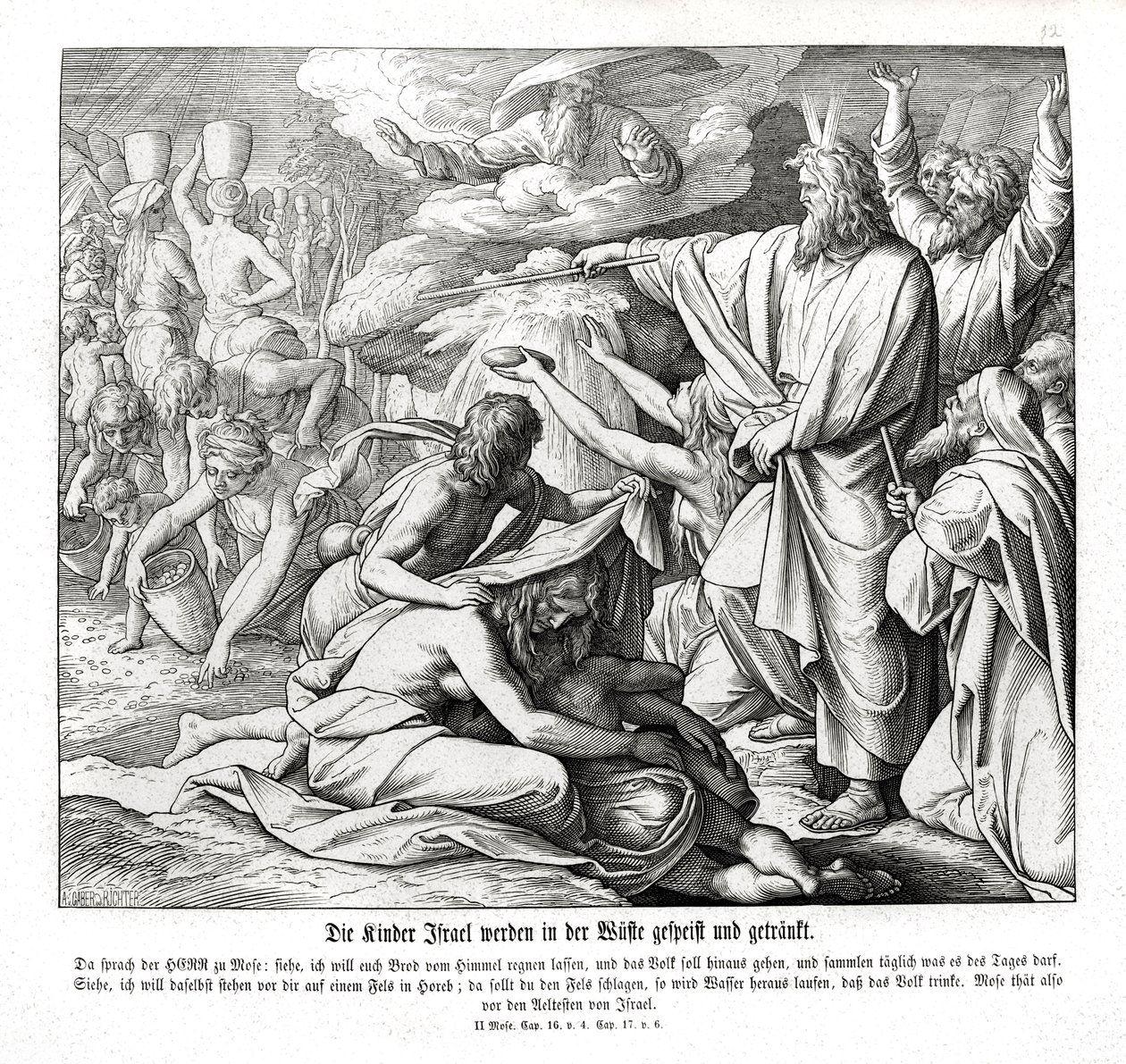 Israelitterne får mad i ørkenen, Exodus af Julius Schnorr von Carolsfeld