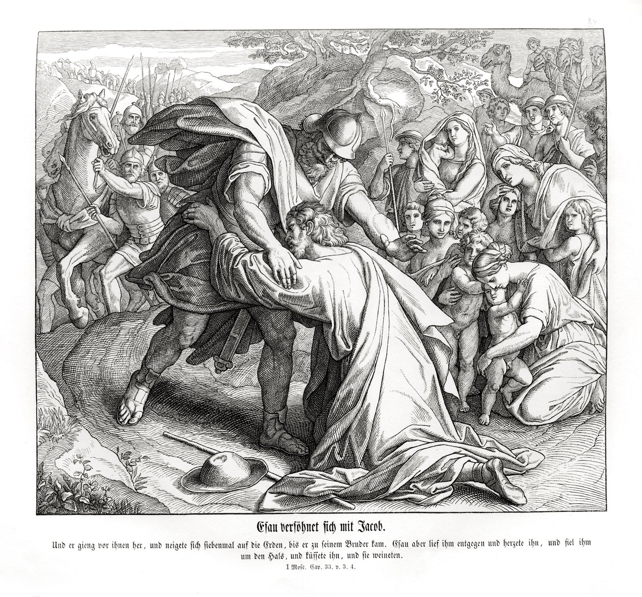 Jakob og Esau forsones, 1. Mosebog af Julius Schnorr von Carolsfeld