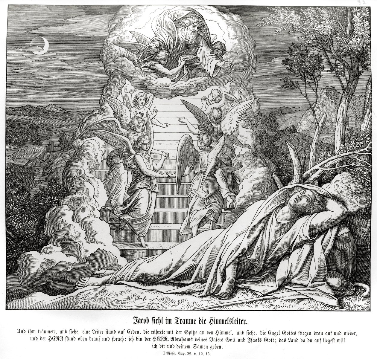 Jakob drømmer om stigen til himlen, 1. Mosebog af Julius Schnorr von Carolsfeld