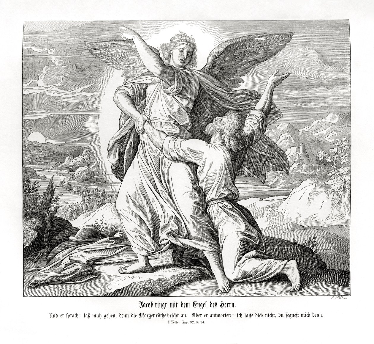Jakob kæmper med englen, 1. Mosebog af Julius Schnorr von Carolsfeld