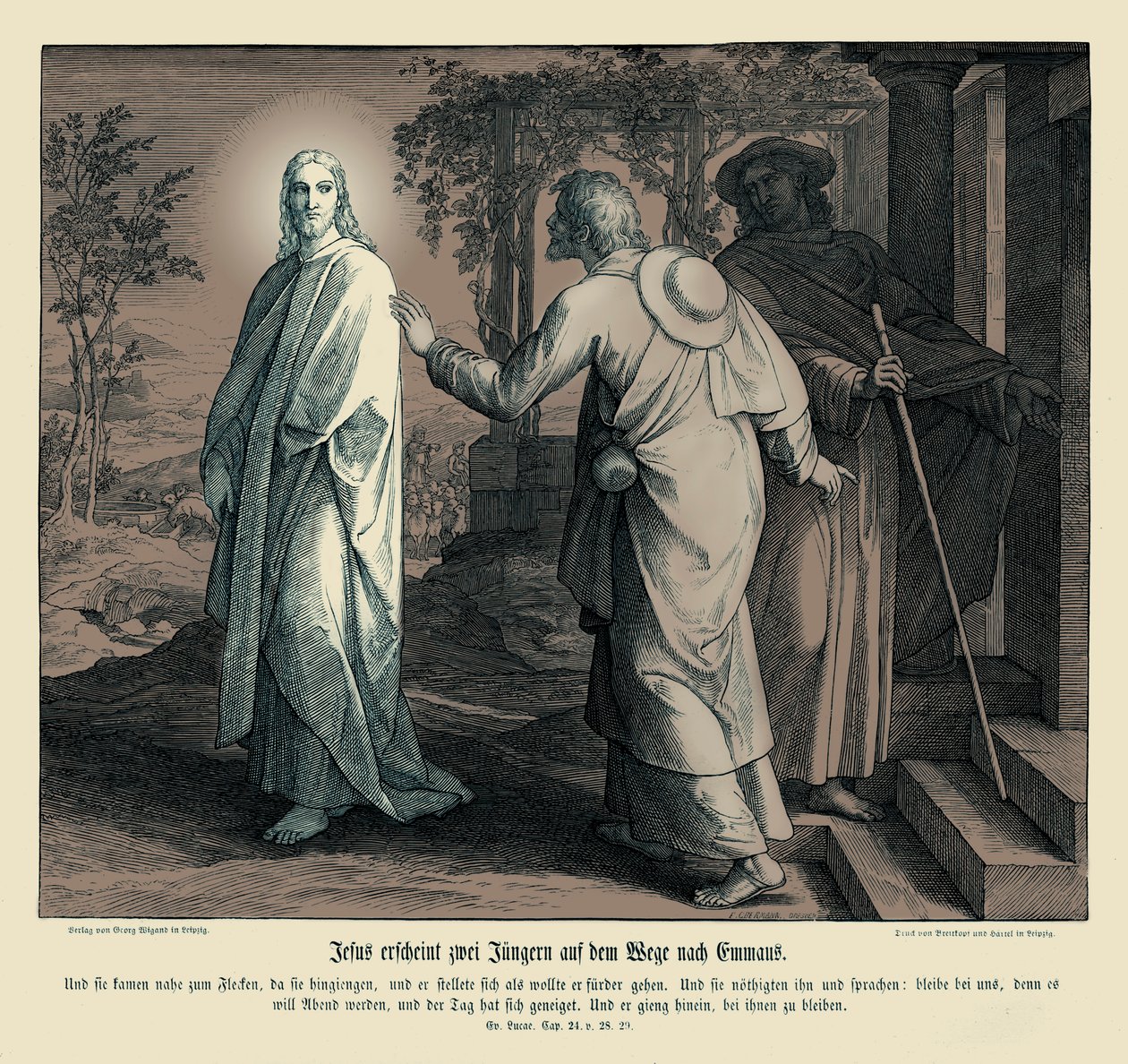 Jesus viser sig for to disciple, Lukasevangeliet af Julius Schnorr von Carolsfeld