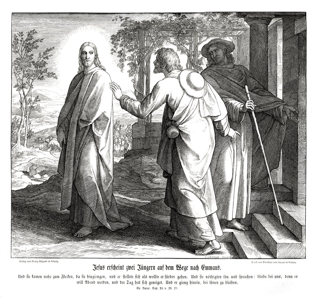 Jesus viser sig for to disciple, Lukasevangeliet af Julius Schnorr von Carolsfeld