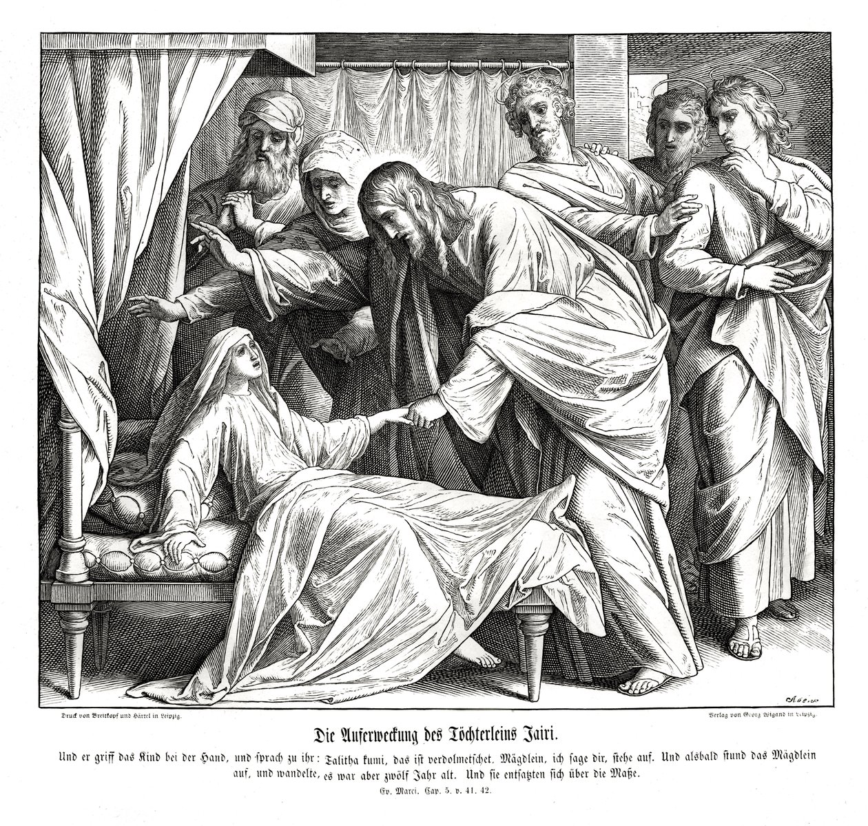 Jesus vækker den lille pige, Markusevangeliet af Julius Schnorr von Carolsfeld