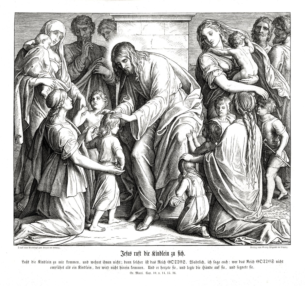 Jesus kalder børnene til sig, Markusevangeliet af Julius Schnorr von Carolsfeld