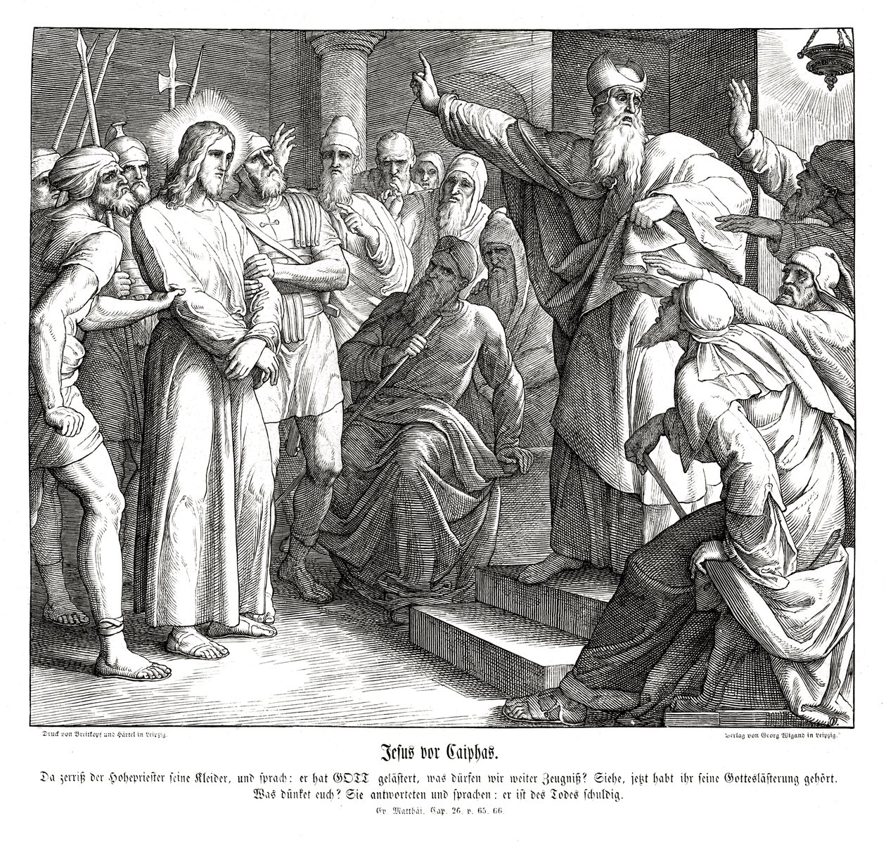 Jesu retssag før Kajfas, Matthæusevangeliet af Julius Schnorr von Carolsfeld