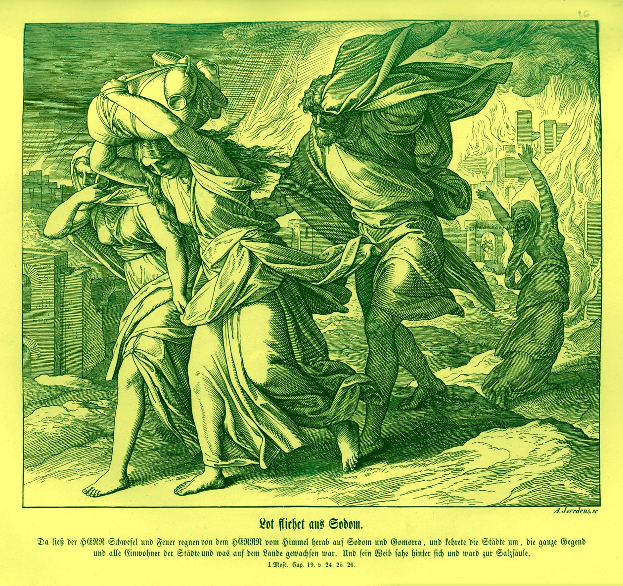 Lot og hans familie flygter fra Sodoma, Første Mosebog af Julius Schnorr von Carolsfeld