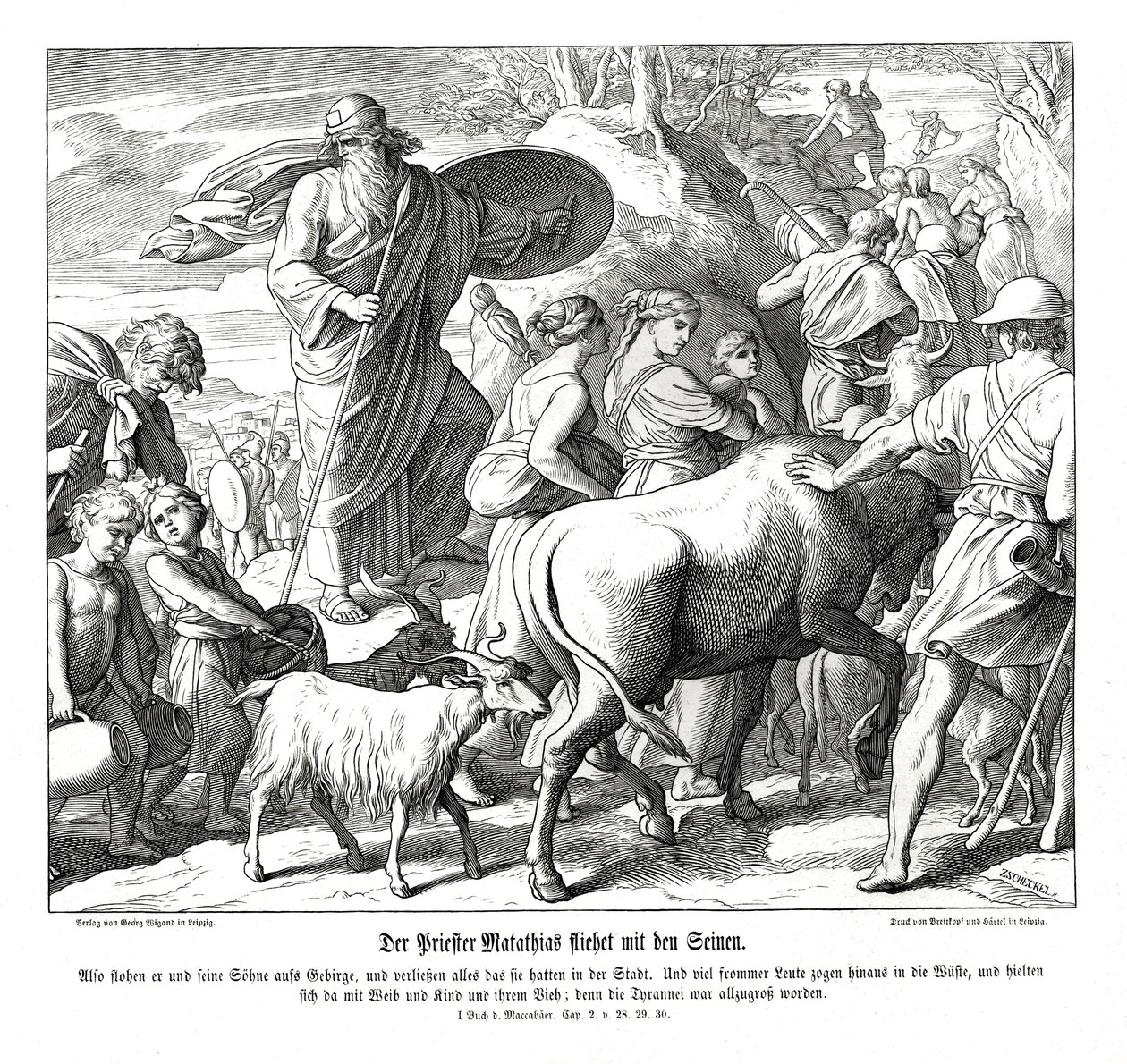 Mathathias og hans sønner flygter fra byen af Julius Schnorr von Carolsfeld