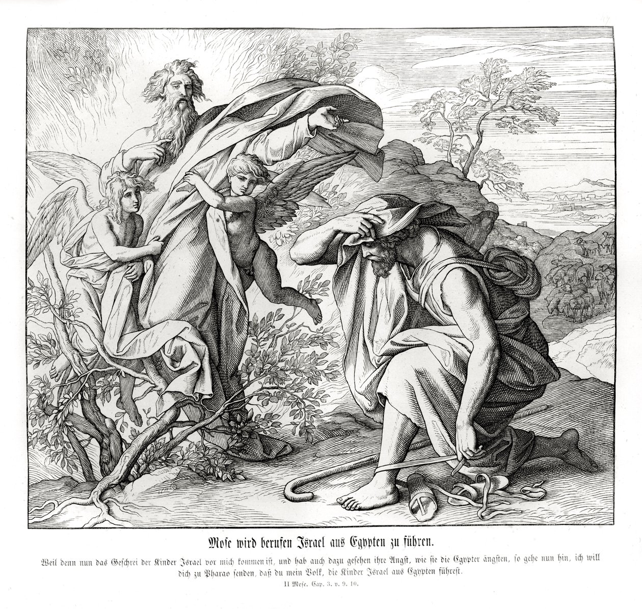 Moses og den brændende busk, Anden Mosebog af Julius Schnorr von Carolsfeld