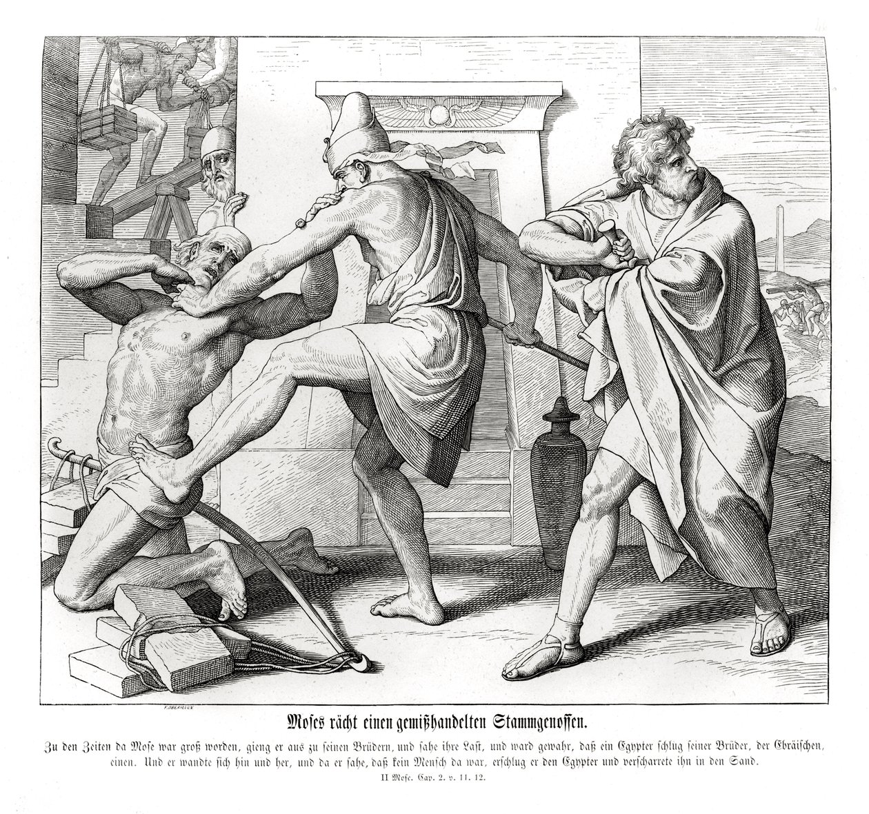Moses hævner mishandling af sine brødre, Exodus af Julius Schnorr von Carolsfeld