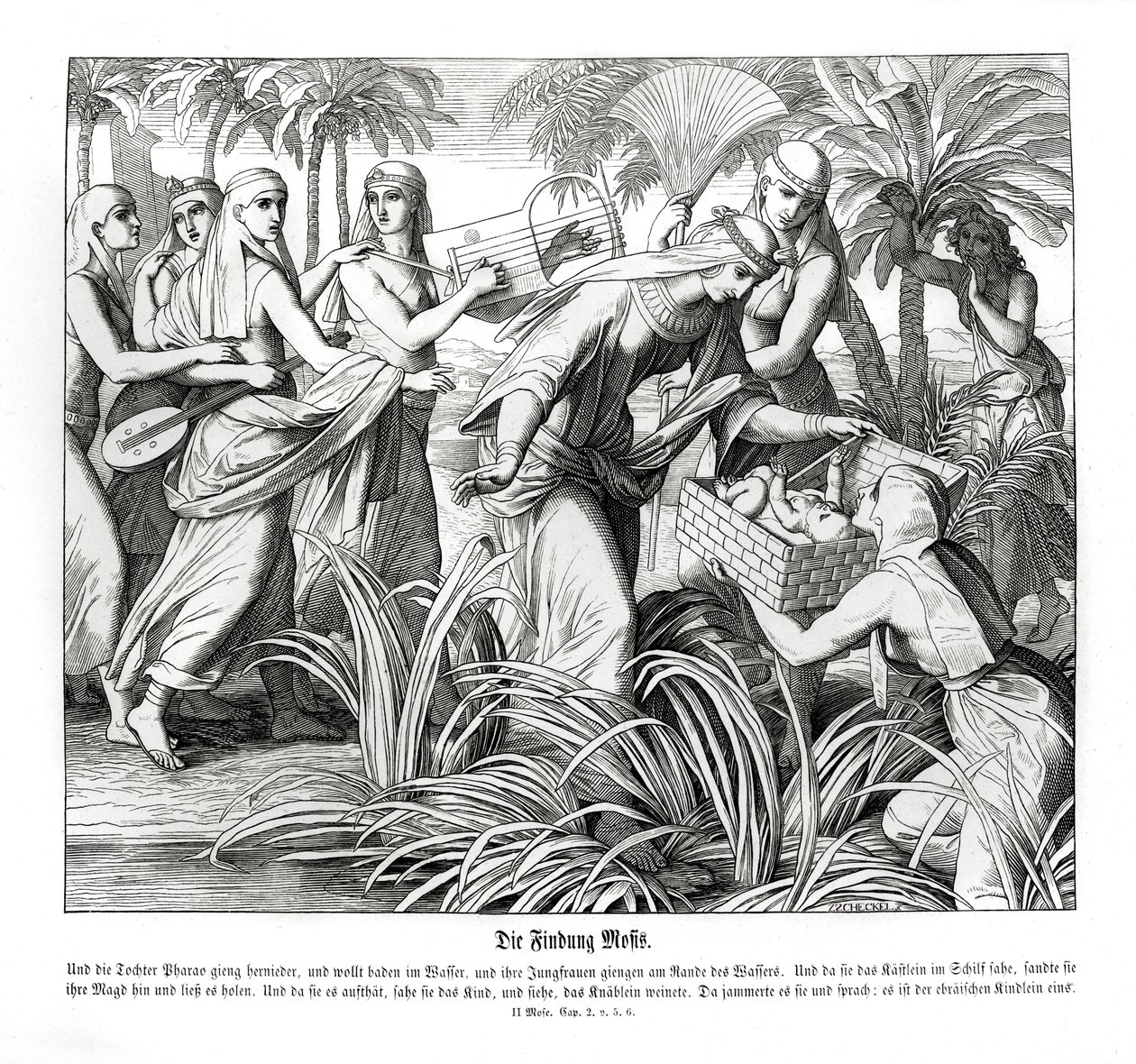 Moses bliver opdaget i sivene, Exodus af Julius Schnorr von Carolsfeld