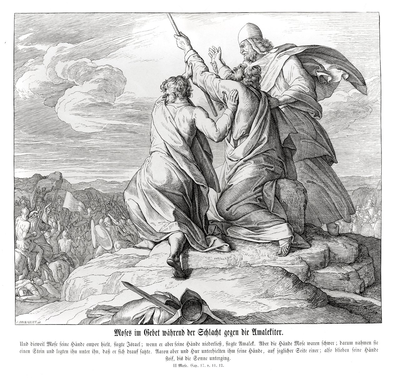 Moses beder under kampen med Amalek, Anden Mosebog af Julius Schnorr von Carolsfeld
