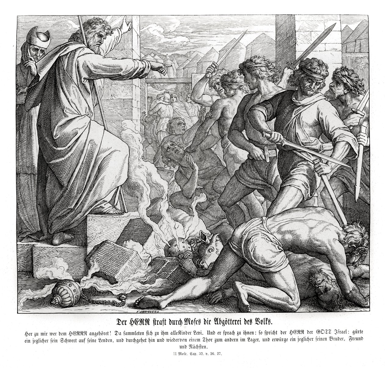 Moses straffer folket for deres afgudsdyrkelse, Exodus af Julius Schnorr von Carolsfeld