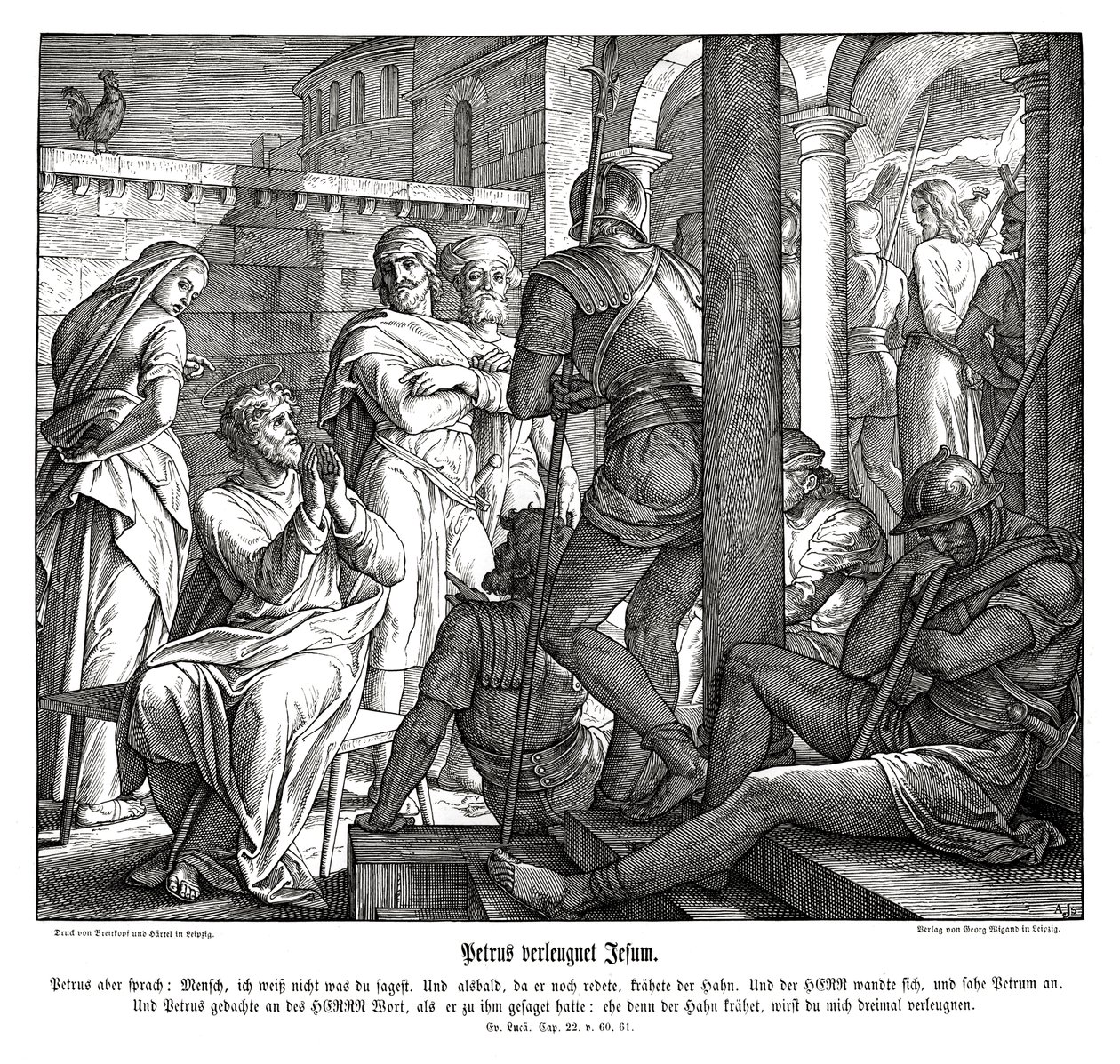 Peter fornægter Jesus, Lukasevangeliet af Julius Schnorr von Carolsfeld