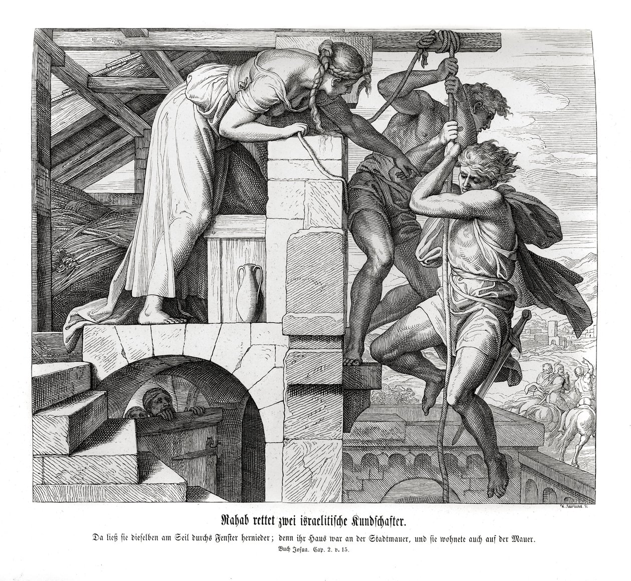 Rahab redder to israelitiske mænd, Joshua af Julius Schnorr von Carolsfeld
