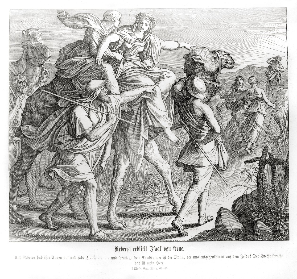Rebecca ser Isak langvejs fra, Første Mosebog af Julius Schnorr von Carolsfeld