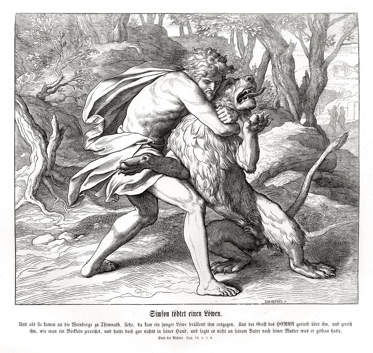 Samson dræber en løve, dommere af Julius Schnorr von Carolsfeld