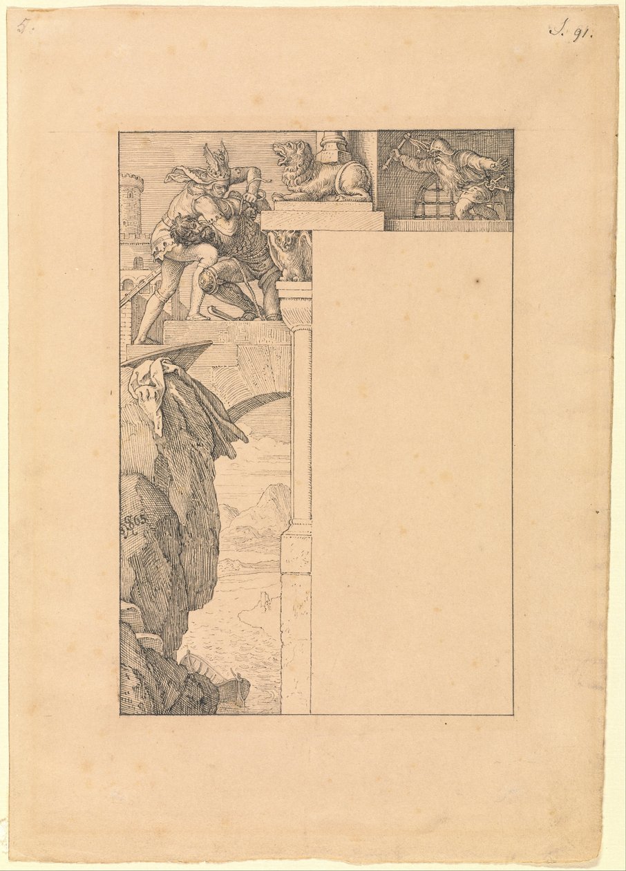 Siegfried kæmper med portvagten af Julius Schnorr von Carolsfeld
