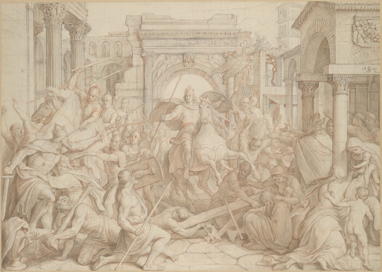 Karl den Stores indtog i Pavia, 1840. af Julius Schnorr von Carolsfeld