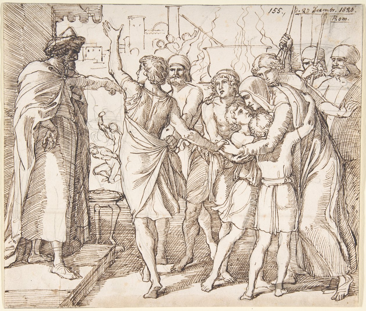 De syv brødres martyrium; verso: skitse af to kæmpende mænd (?) af Julius Schnorr von Carolsfeld