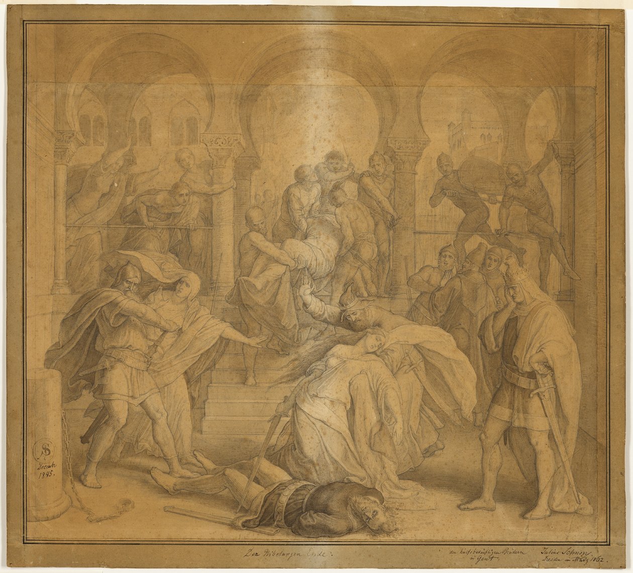 Nibelungens endeligt - Kriemhilds død af Julius Schnorr von Carolsfeld