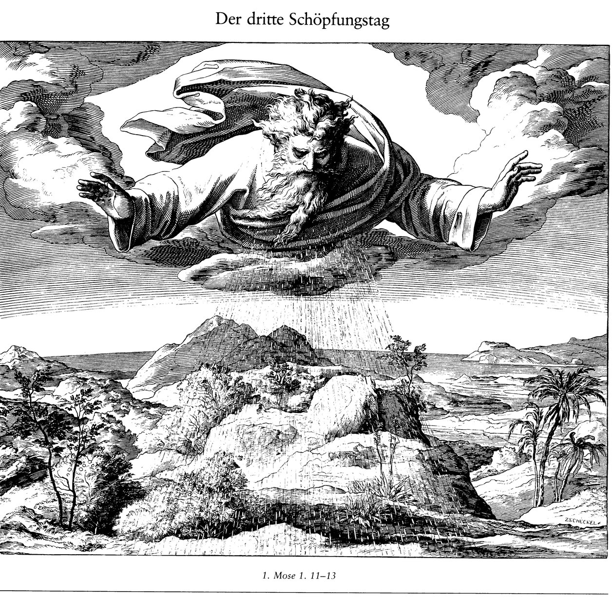Den tredje skabelsesdag fra Die Bibel i Bildern, 1852-1860 af Julius Schnorr von Carolsfeld