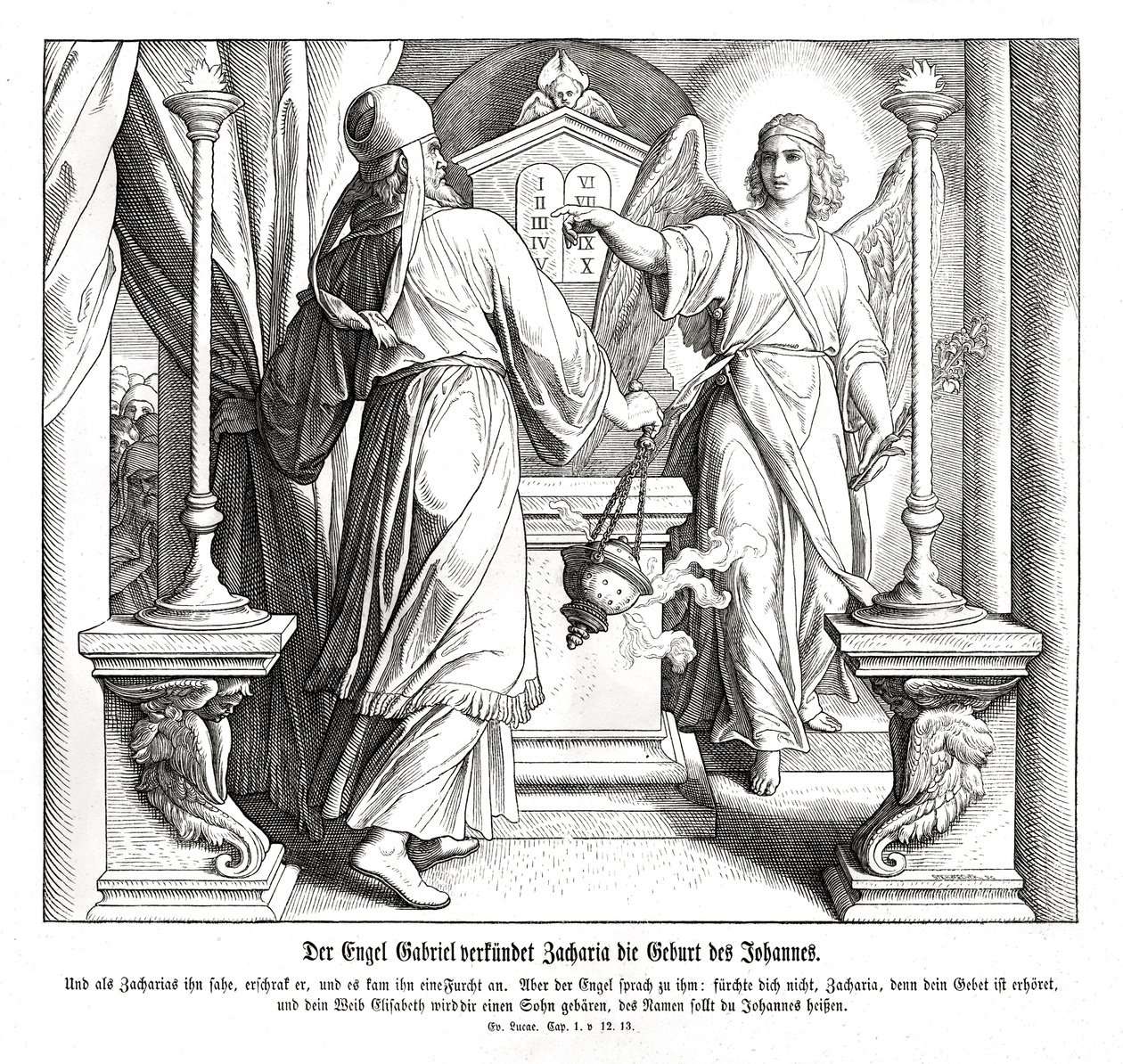 Englen Gabriel viser sig for Zacharias, Lukas af Julius Schnorr von Carolsfeld