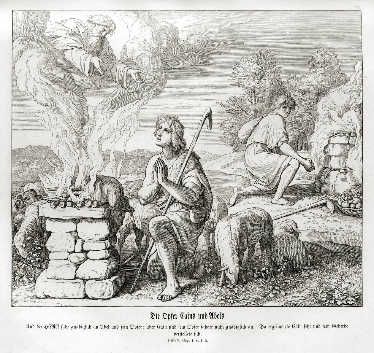 Kains og Abels ofre, 1. Mosebog af Julius Schnorr von Carolsfeld