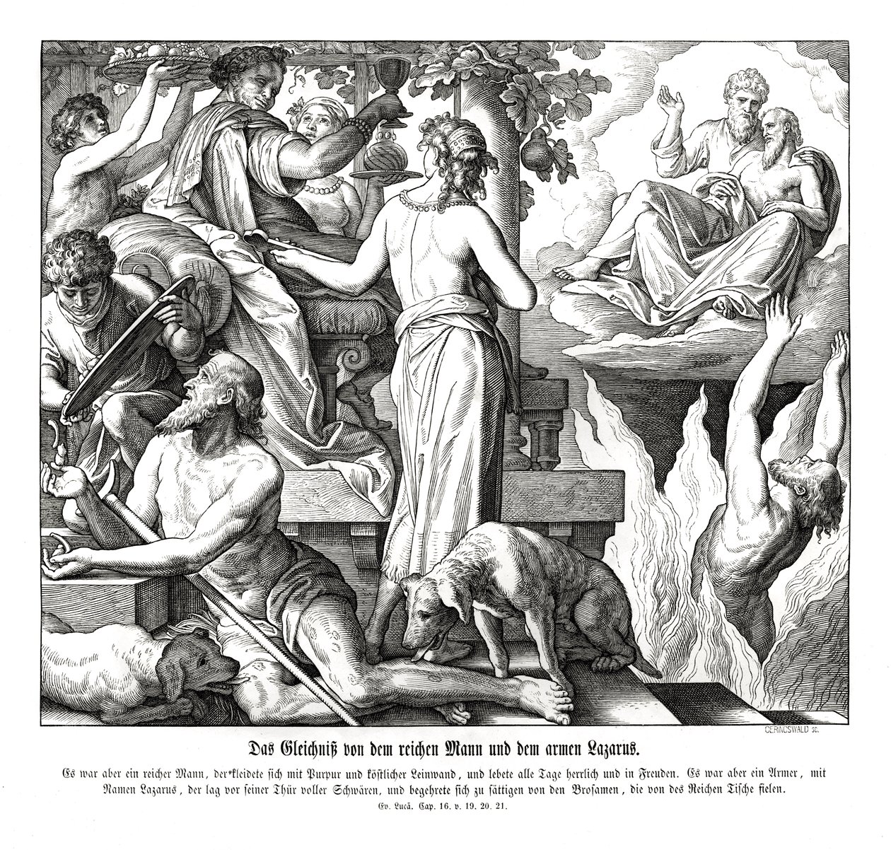 Den rige mand og tiggeren Lazarus, Lukasevangeliet af Julius Schnorr von Carolsfeld