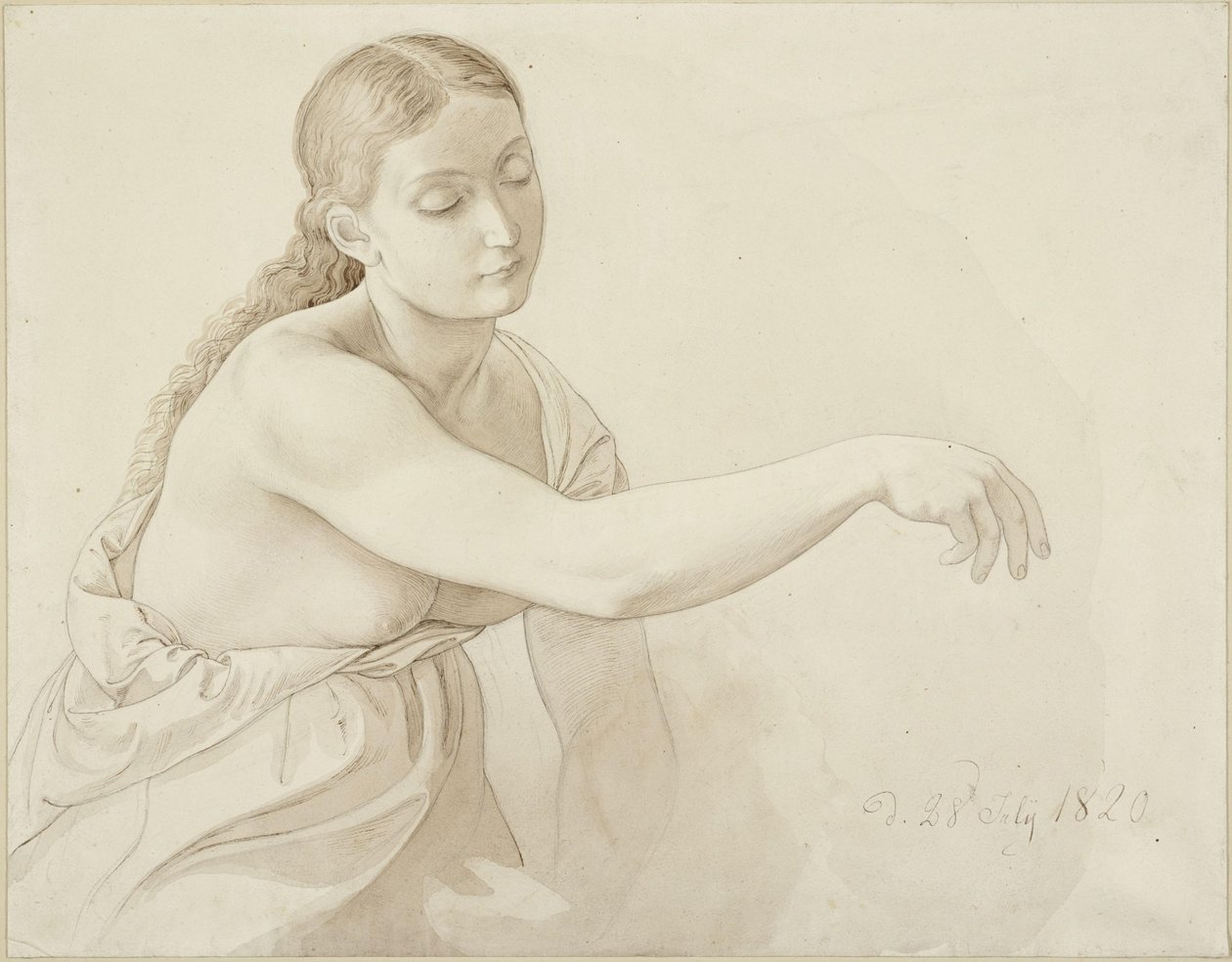 Kvindelig halvfigur med løst hår af Julius Schnorr von Carolsfeld