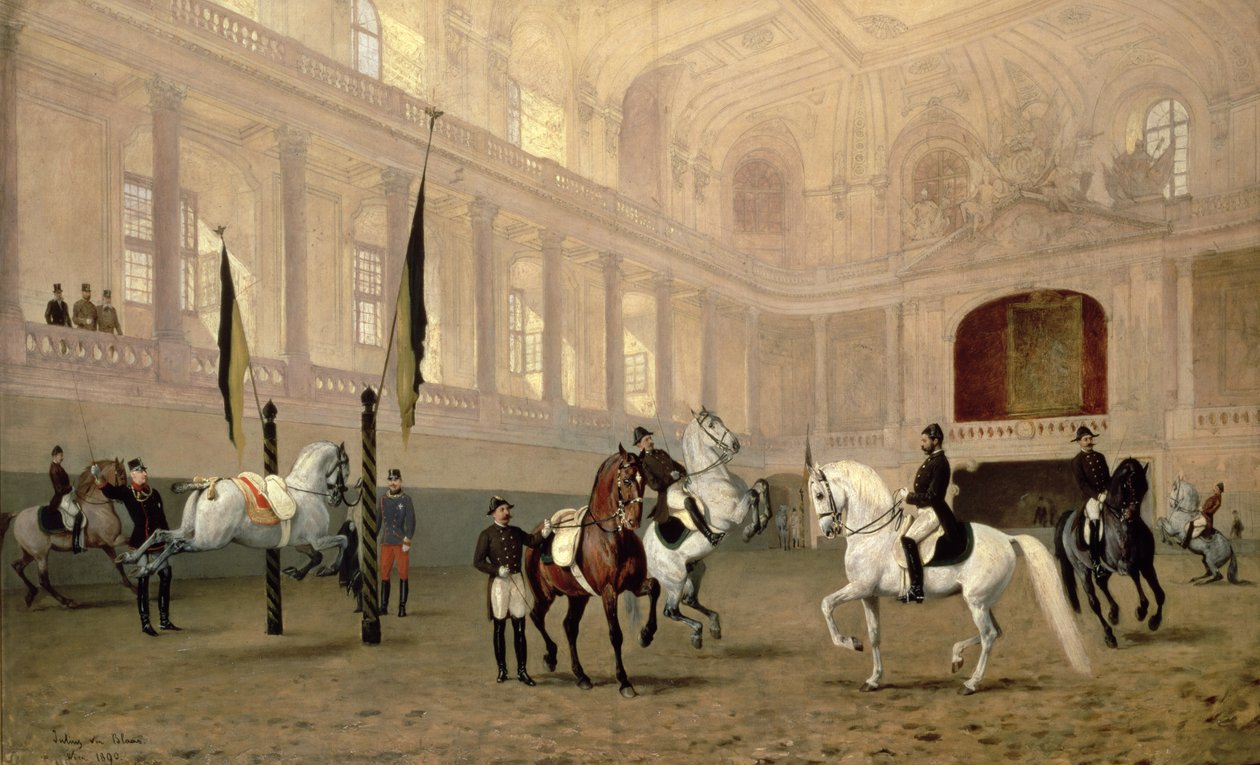 Morgenøvelse i Hofreitschule, Josephsplatz, 1890 af Julius von Blaas  