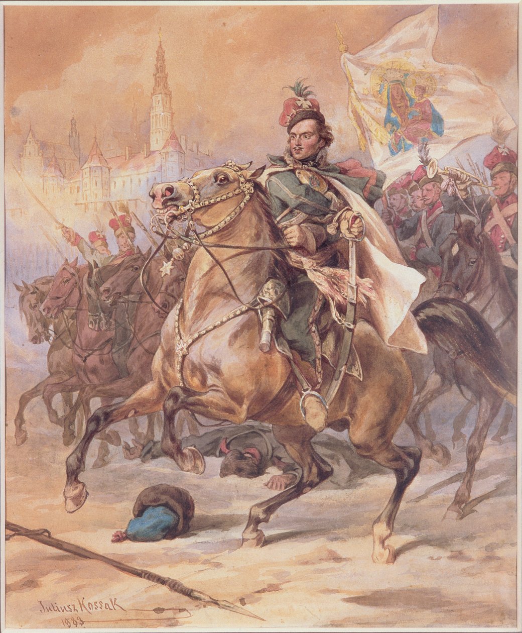 Kazimierz Pulawski (1747-79) i slaget ved Czestochowa, december 1770, 1883 (wc på karton) af Juliusz Fortunat Kossak