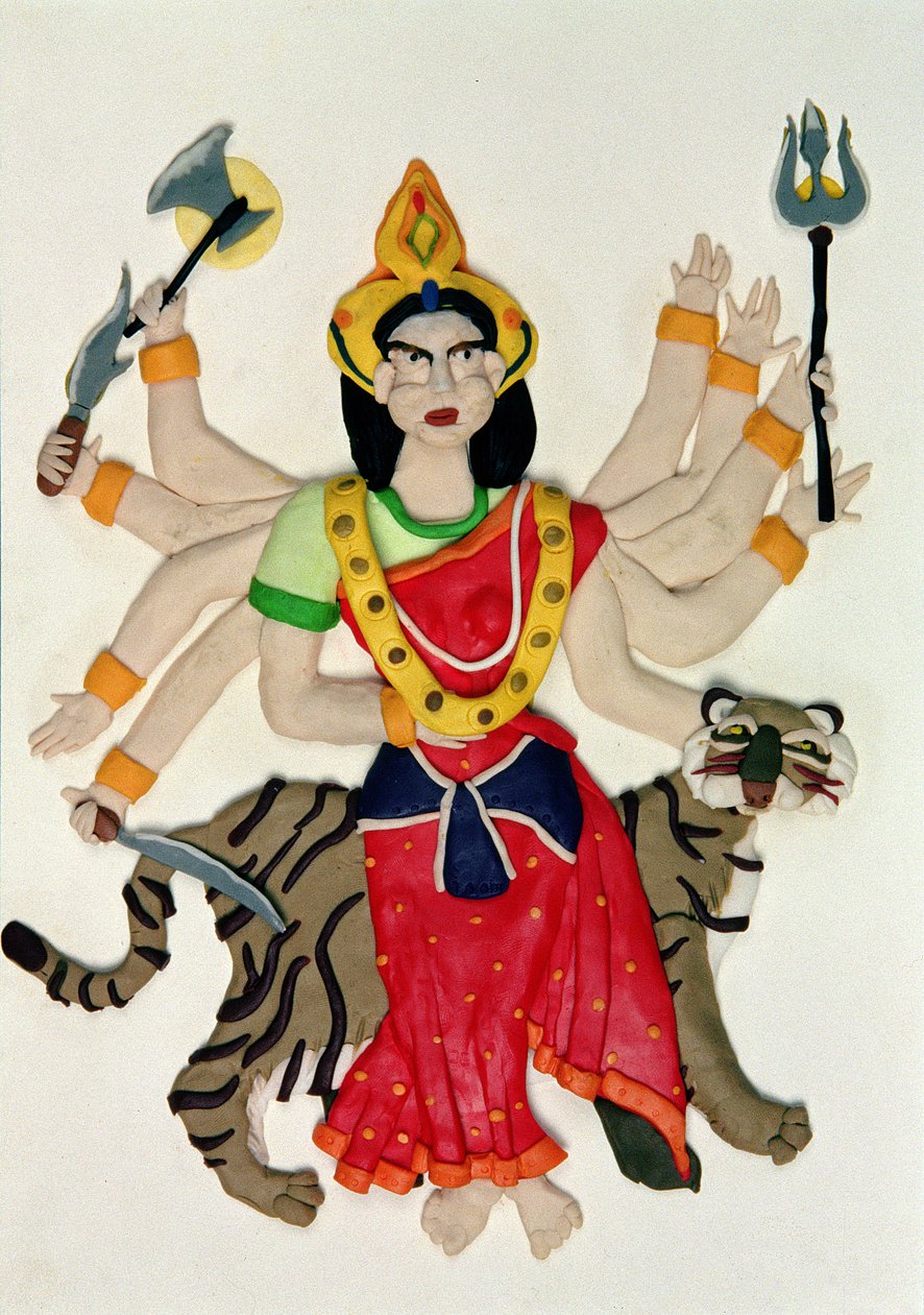 Durga (olie og ler på papir) af Jung Sook Nam