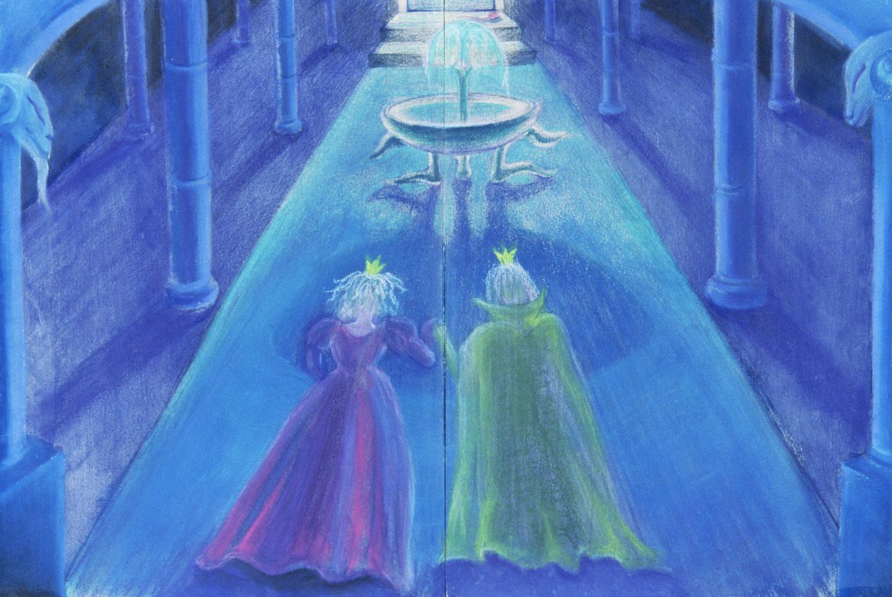 Frog Prince Happily Ever After (oliepastel og farve på papir) af Jung Sook Nam