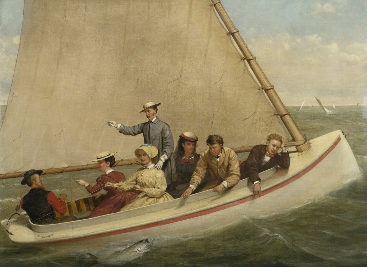 Fiskeri i en kattebåd i Great South Bay, 1871 af Junius Brutus Stearns