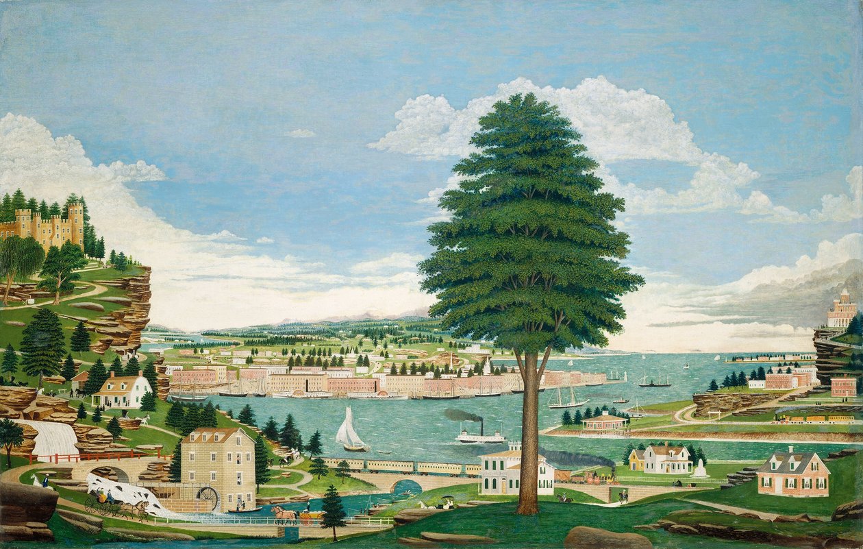 Sammensat havnescene med slot, ca. 1875. af Jurgan Frederick Huge