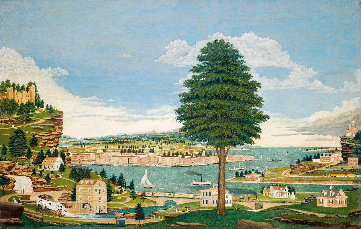 Sammensat havnescene med slot, ca. 1875 af Jurgen Frederick Huge