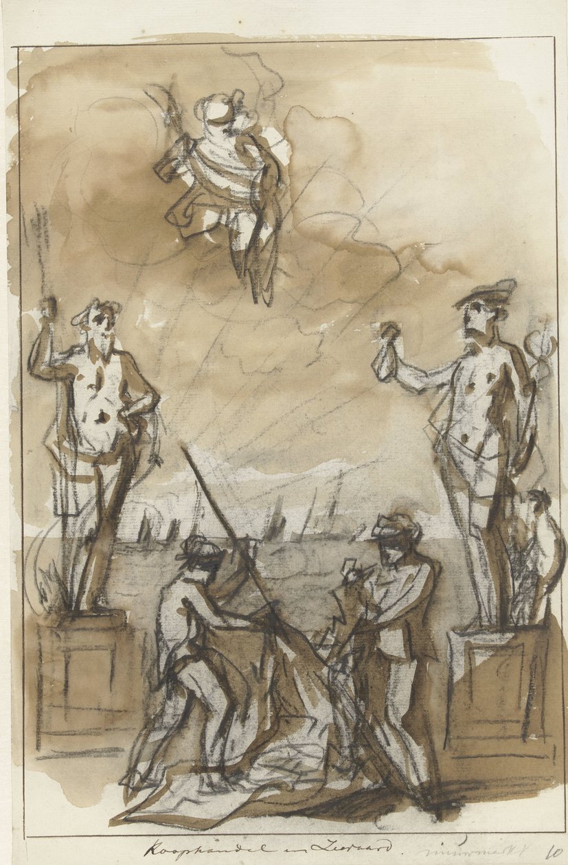 Handel og forsendelse, dekoration på Nieuwmarkt, 1795 Handel og søfart (titel på objekt) af Jurriaan Andriessen