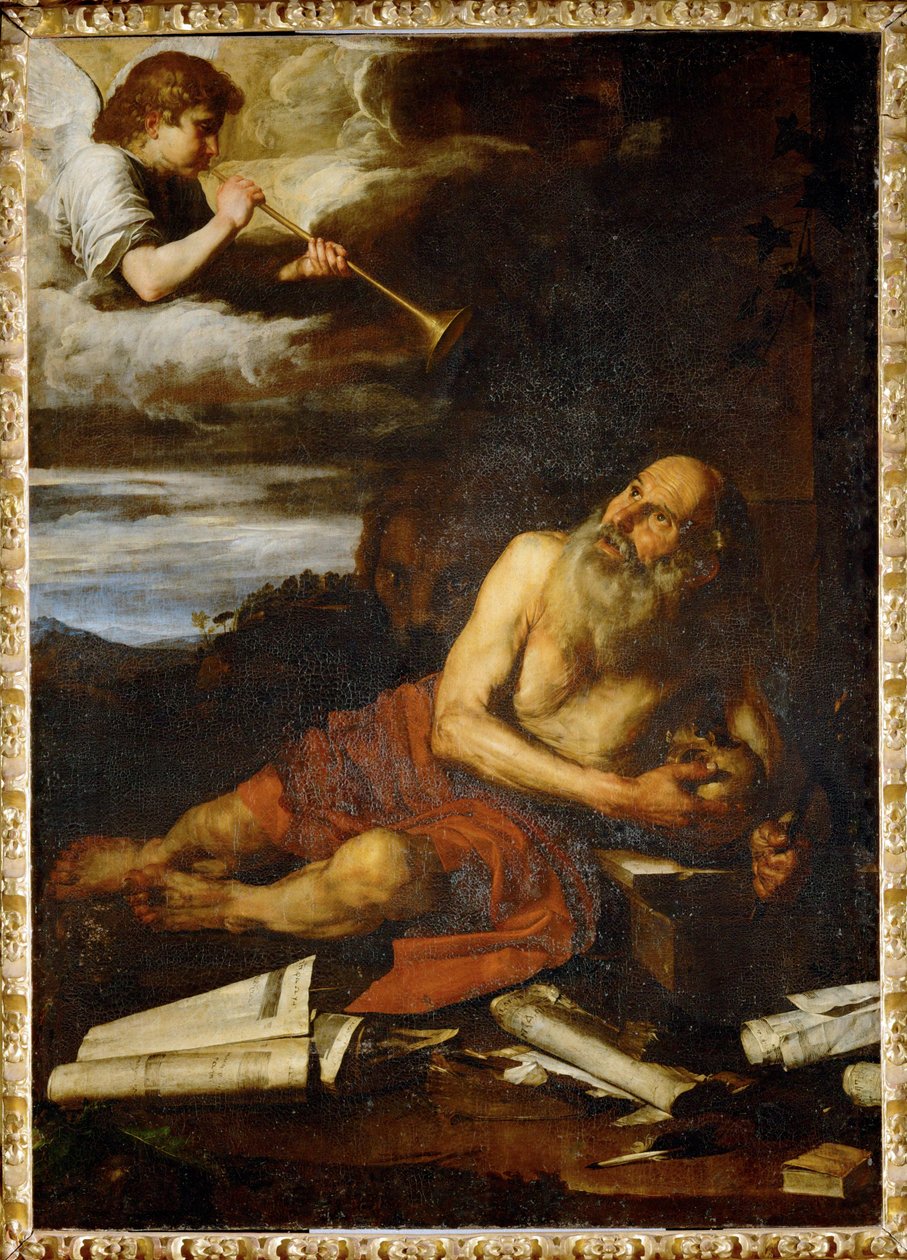 Sankt Hieronymus med Dommedagsenglen (maleri på lærred) af Jusepe de (1591-1652) Ribera